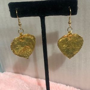 Gold tone  Leaf Dangle Earrings